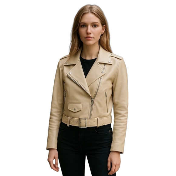 Theory Moto Biker Lamb Leather Butter Yellow Jacket Petite - Picture 1 of 9